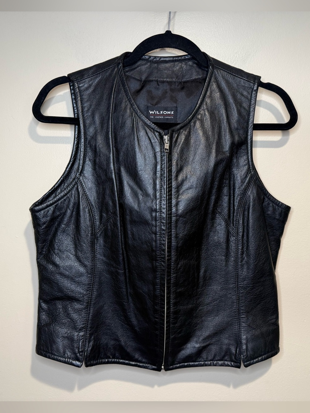 Wilson Black Leather Vest full zip womens large